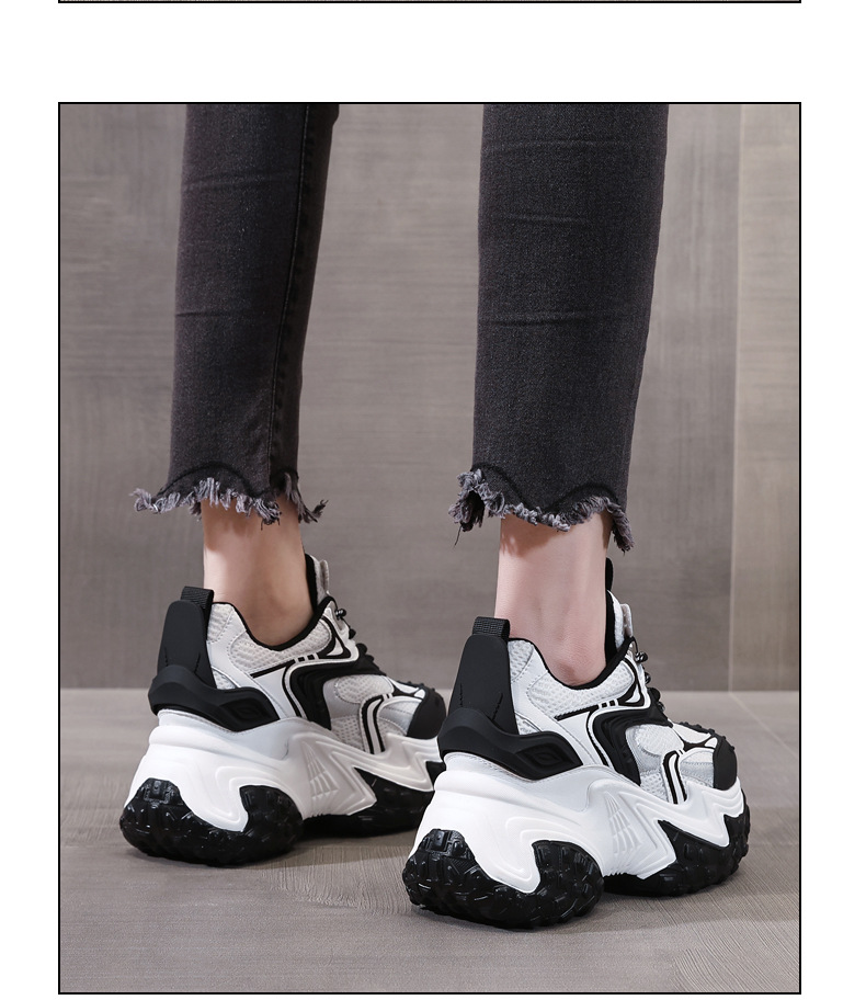 Giày sneaker nữ đế dày phối màu độn cao dáng người nhỏ lưới thoáng — Màu be chi tiết 16
