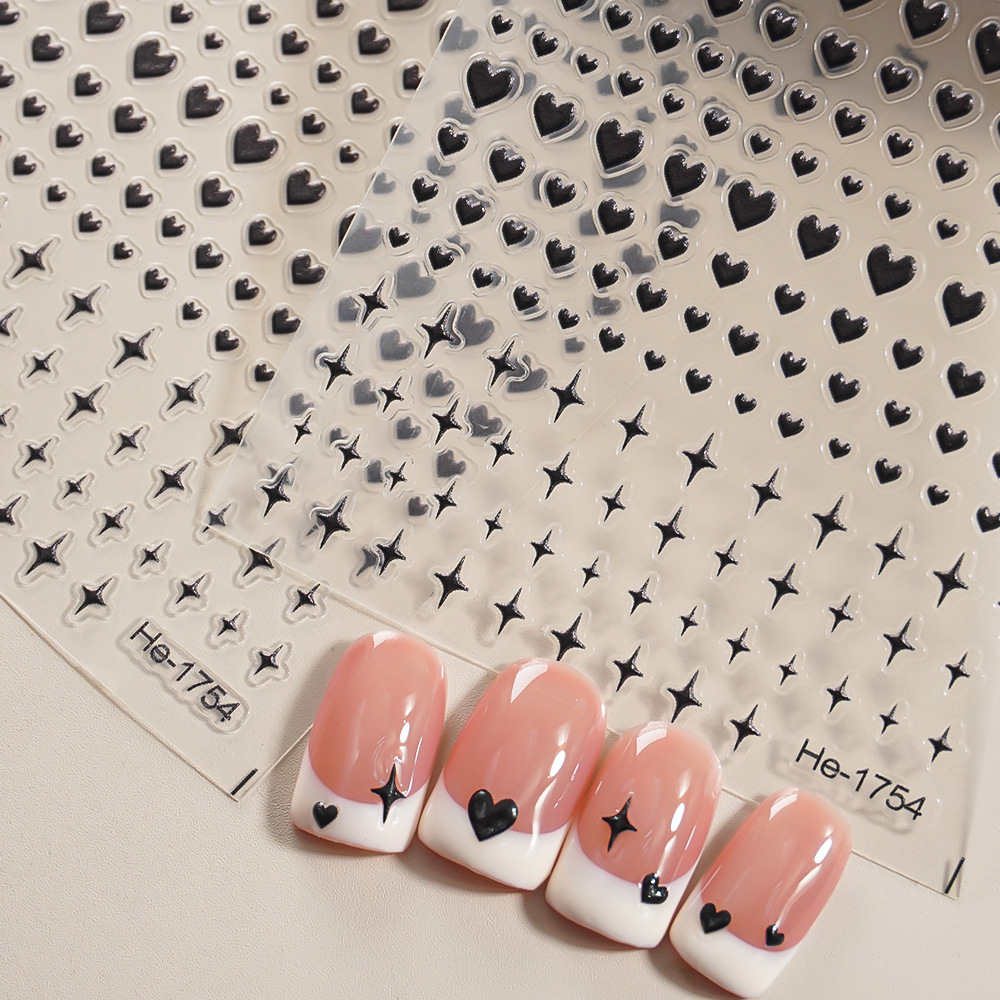 Redanco5D Embossed Ins Internet Celebrity Cartoon Nail Stickers Black Heart 3D Nail Stickers He1754