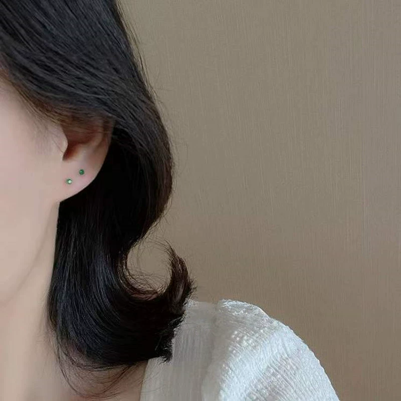 Серьги‑гвоздики (Yongyi) из серебра S999, 2 мм цветные камни, миниатюрные ручной работы