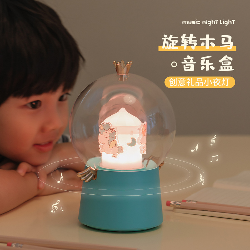 Led回転トロイの木馬のオルゴールの少女の心の天使の小さい夜の明かりは7色の明かりのベッドの頭の寝室の子供の贈り物を寝ます。|undefined