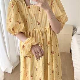 实拍夏季韩系甜美卡通可爱减龄睡衣女休闲宽松短袖睡裙家居服外穿