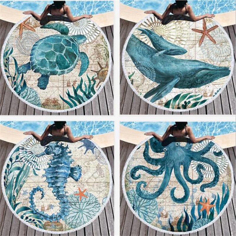 Marine life Beach microfiber yoga mat beach towel round beach towel sunscreen beach towel in stock wholesale