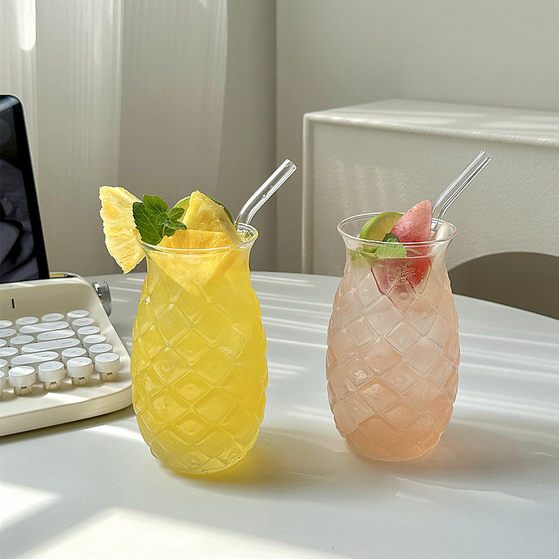 Taza de piña transparente Taza de jugo Taza de bebida fría Taza de agua simple Taza de una sola capa de vidrio para el hogar Taza de extracto frío