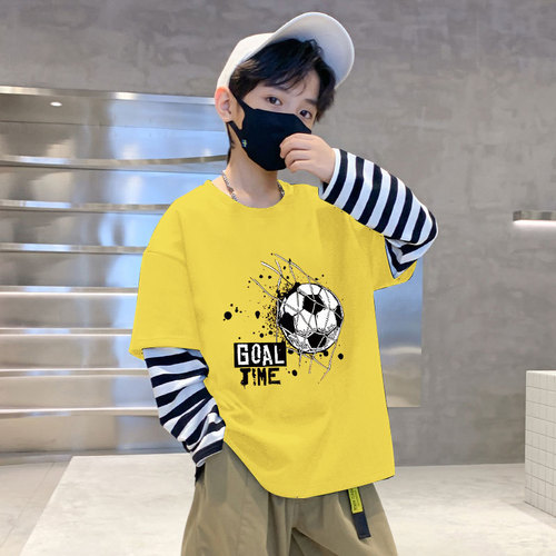 G2437 Children's Pure Cotton Long Sleeve T-shirt Stylish Baby Boys Striped Base Shirt for Boys and Girls Two-Piece T-shirt