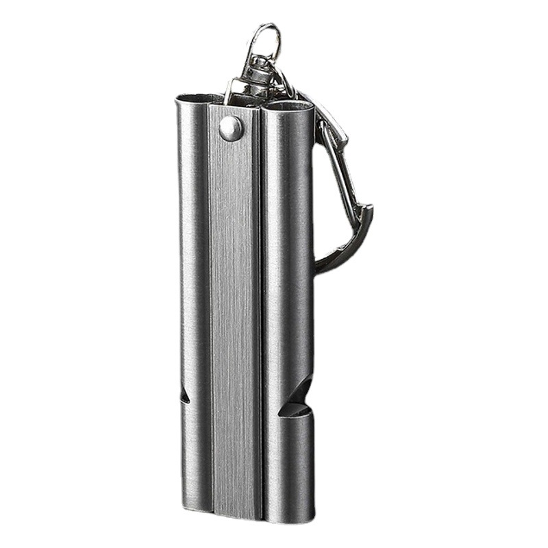 Outdoor 304 stainless steel whistle double tube high decibel audio fast hanging portable earthquake life-saving fire referee whistle