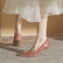 9-4-K24小众婚鞋新娘鞋2022年新款红色高跟鞋秀禾结婚鞋婚纱两穿