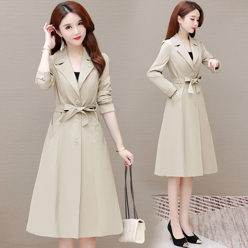 Windbreaker Women's Mid-Length 2025 Spring & Fall New Fashion Elegant Waist Slimming Look Over-The-Knee Suit Collar Jacket Trendy