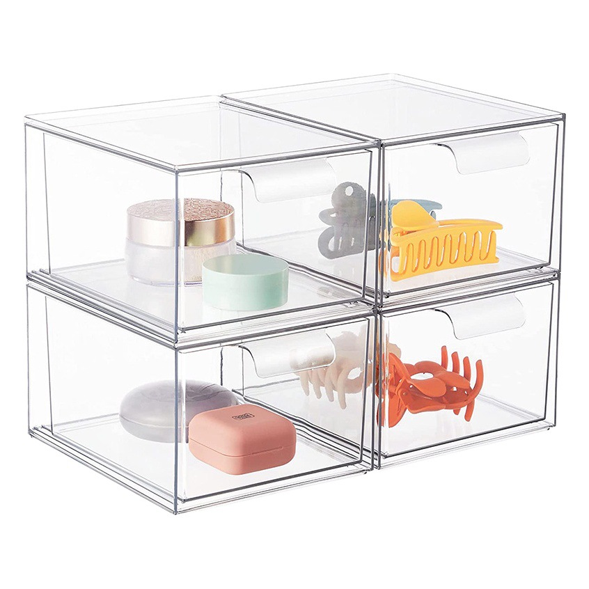Caja de almacenamiento de cajón transparente apilable combinación cosméticos a prueba de polvo sundries merienda clasificación escritorio caja de almacenamiento