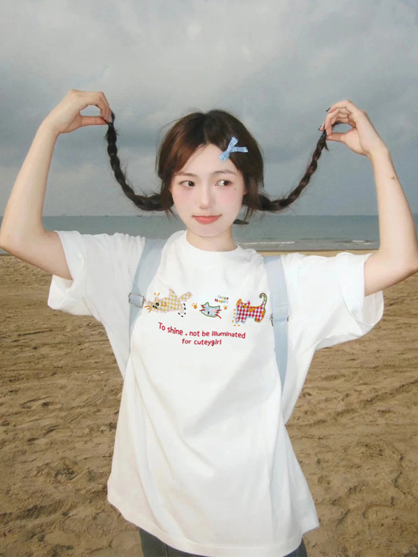 100%纯棉白色长袖t恤女新爆款设计感小众宽松慵懒风内搭打底衫潮|undefined