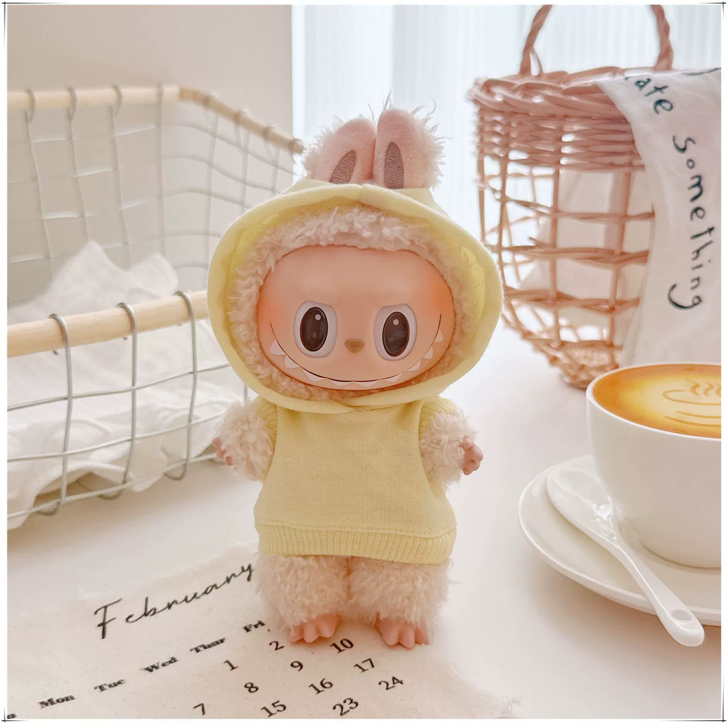 17см кукольная одежда Labubu, 10см хлопковая кукла Микки семейная черная, белая и серая модная толстовка худи штаны