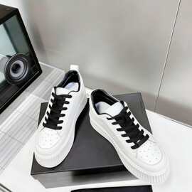 小香风双c饼干鞋女25新款真皮松糕鞋厚底鞋小白鞋百搭系带休闲鞋