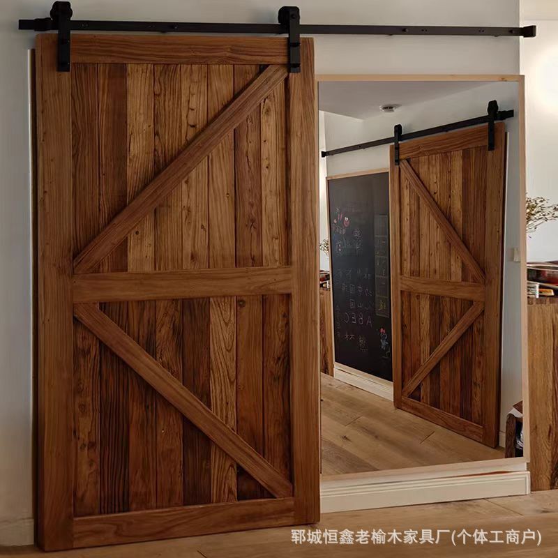 Old Elm Barn Door Solid Wood Bathroom Sliding Bedroom Balcony Kitchen Partition Door Tea House B&B Box Wooden Door