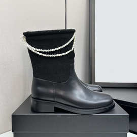 2025秋冬新款时髦舒适圆头粗跟长靴女时尚百搭外穿时装马丁靴女