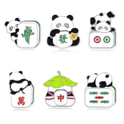 Cartoon cute mahjong panda brooch badge Chinese style couple national fashion bag buckle accessories student badge