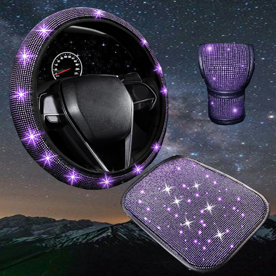 New Fashionable Full-Diamond Car Steering Wheel Cover for Women, Universal Crystal Flash Diamond Anti-Slip Handlebar Cover for All Seasons