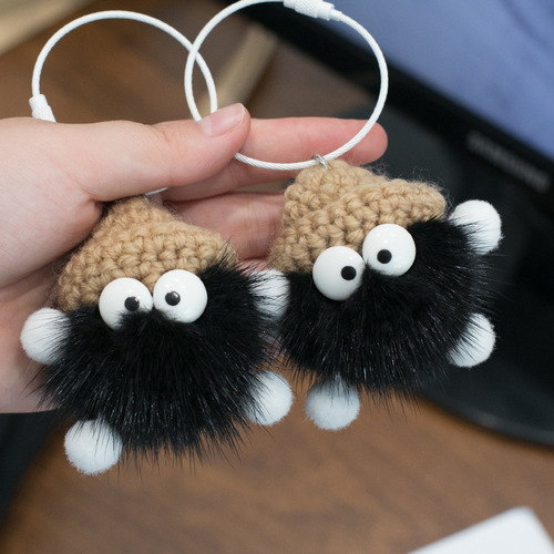 Real Sable Faux Fur Coal Ball Car Keychain Mink Fur Little Elf Social Media Cute Plush Doll Pendant Gift