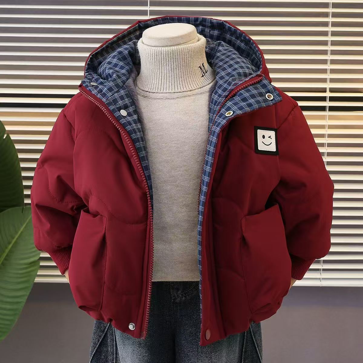 男童加绒棉服外套冬季2026新款红色加厚儿童棉衣棉袄宝宝冬装衣服