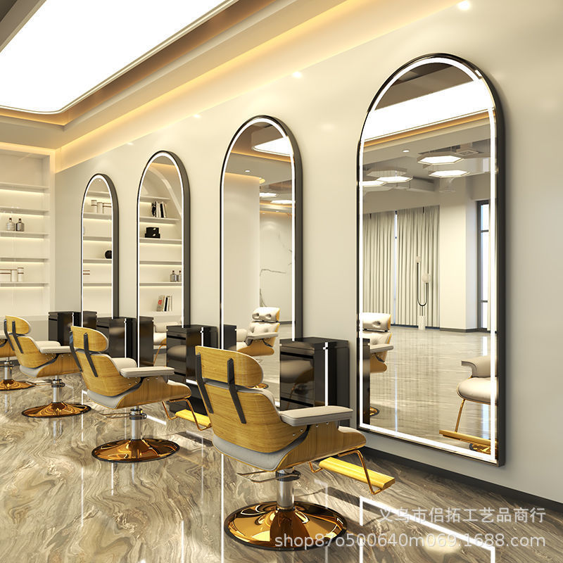 Espejo de Barbería con Luz, Estación de Espejo para Salón de Belleza, Espejo de Pared de una Sola Cara para Cortar el Cabello, Hacer Permanentes y Teñir, Venta al por Mayor de Fábrica