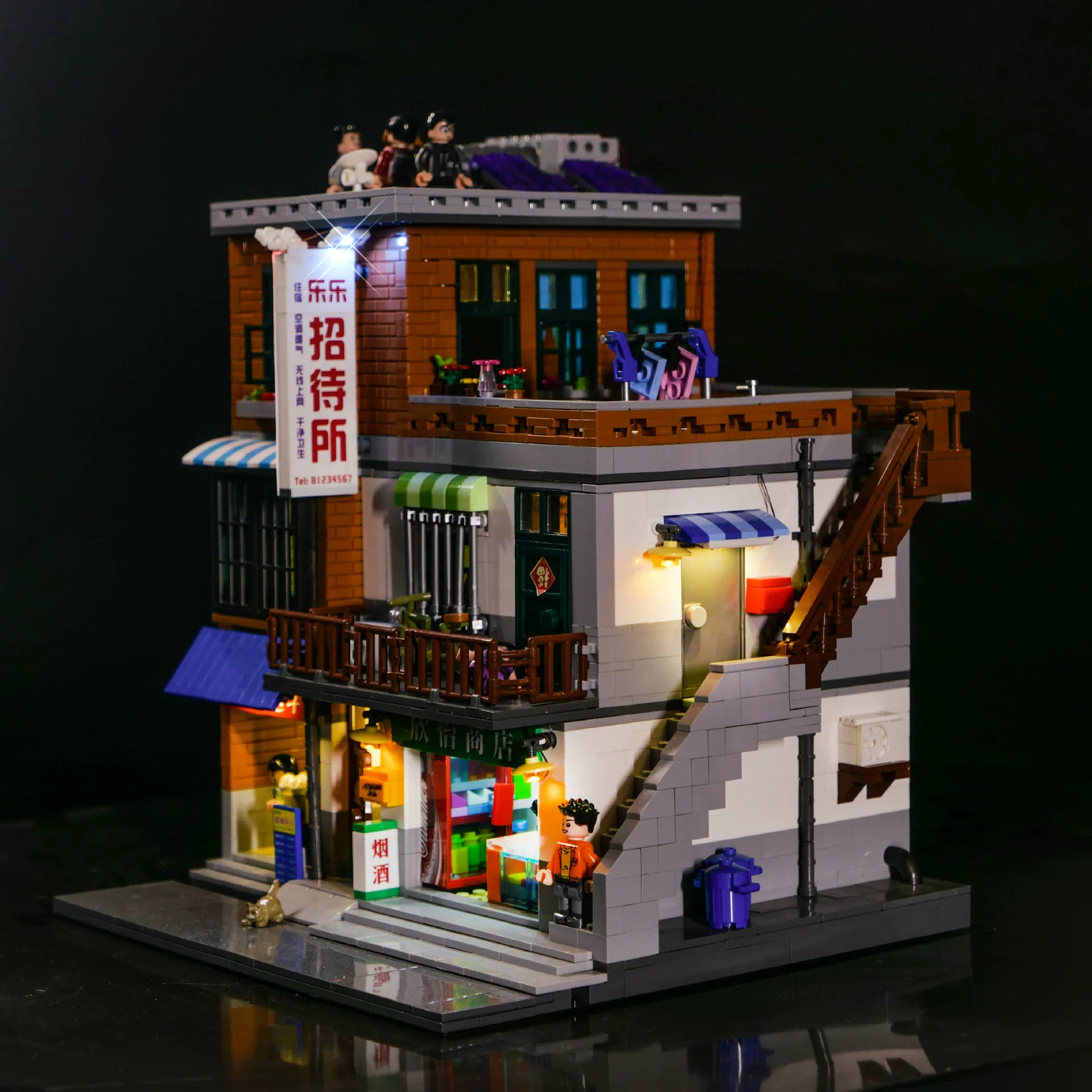 Сборка MOC для освещения подходит для Xingbao 01013 Улица пейзаж город Zhongcun Zhongcun Yaizhi Puza Вставка пульт дистанционного управления кросс-бордер
