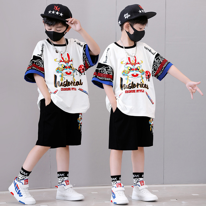 Νέο κορεατικό παιδικό πουκάμισο μεσαίου μεγέθους, μεγάλο, κοντομάνικο, μοντέρνο, σετ δύο τεμαχίων για αγόρια, καλοκαιρινό, κορεατικό, σετ_voghion.com