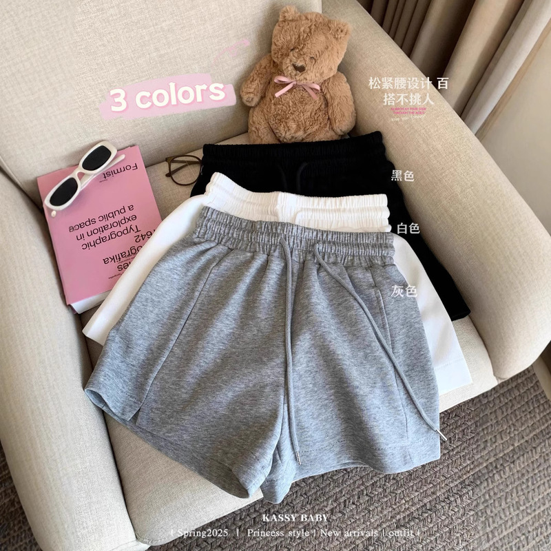 Korean-style elastic waist drawstring loose sports pants summer new side split slimming A- line casual outerwear shorts for women Korean-style elastic waist drawstring loose sports pants summer new side split slimming A- line casual outerwear shorts for women