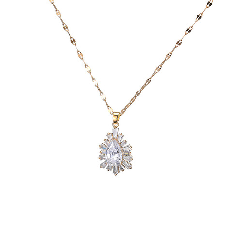 Copper pendant pearl titanium steel necklace female internet celebrity ins style peanut simple and high-end 18K gold clavicle chain accessories