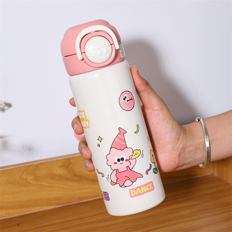 Nuevo niño 316 acero inoxidable doble bebida taza de aislamiento para jardín de infantes lindo taza de agua a prueba de caídas dibujos animados paja de regalo