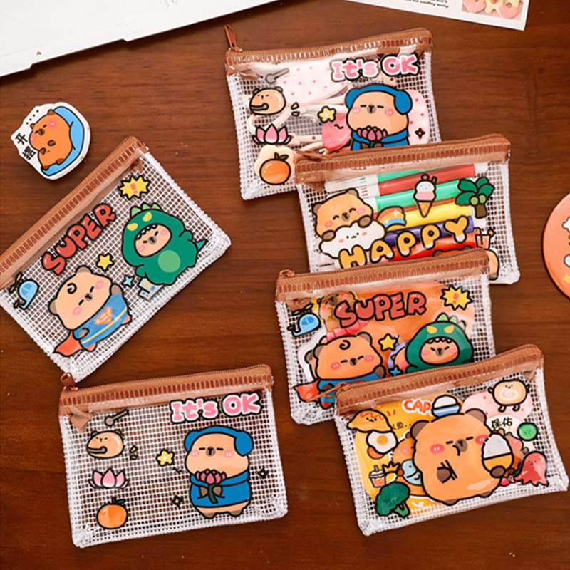 Kapibala bolsa de monedas PVC de dibujos animados linda bolsa de almacenamiento bolsa de cosméticos transparente auriculares portátiles tarjeta estuche para llaves