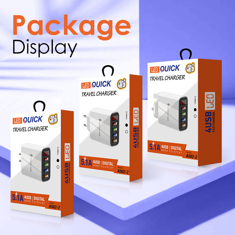 5V18 watt digital display charger 4USB digital display fast charger smart 4usb digital jump display charging head