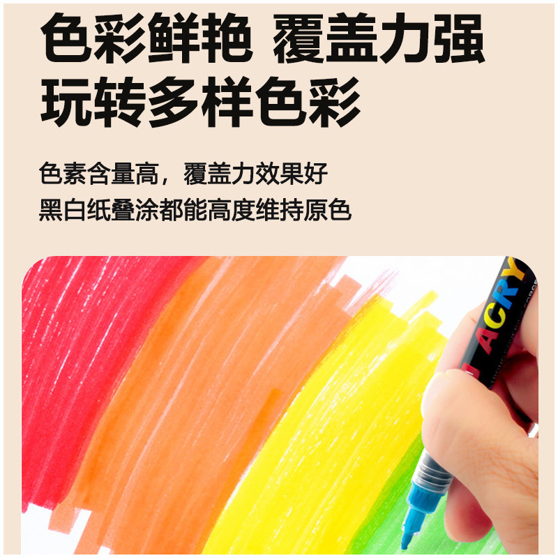 Marcadores de acrílico de tipo directo para estudiantes de primaria, pinceles de pintura para colorear de arte, papel impermeable, bolígrafos de acrílico de colores superpuestos al por mayor