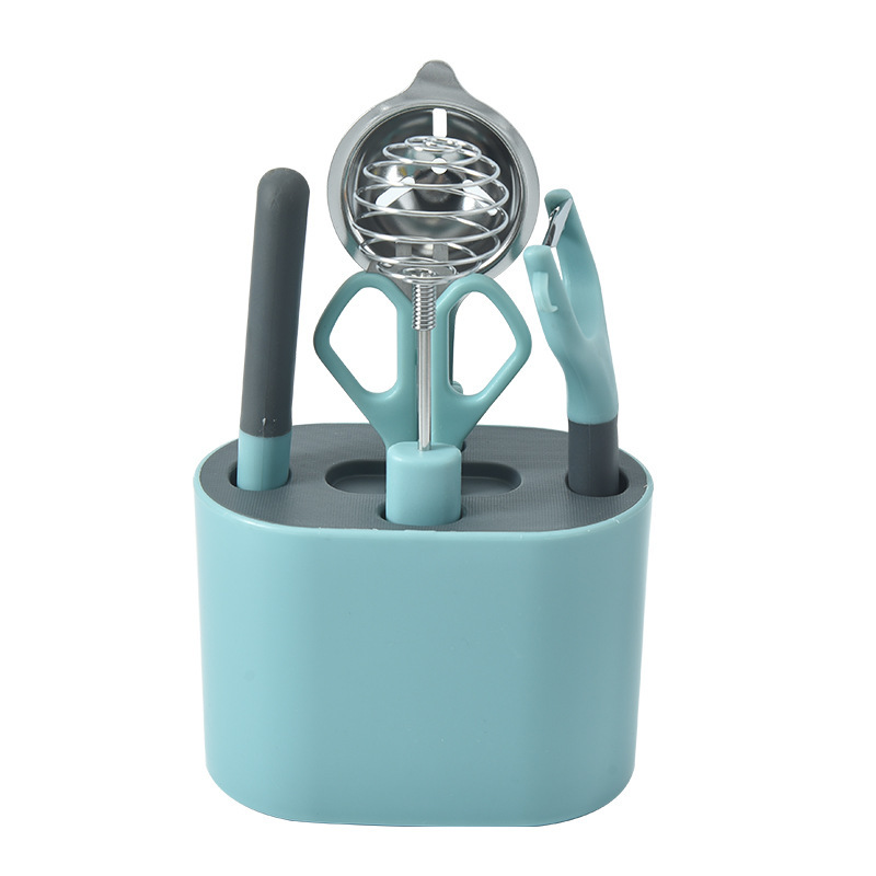 Kit de herramientas de cocina con asiento de almacenamiento tijeras cuchillo de frutas planador de melón herramientas de alimentos complementarios Kit de silicona de cocina