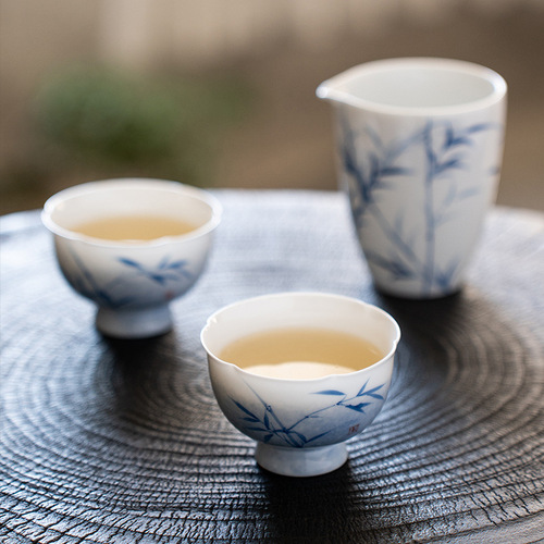 Hand-painted blue bamboo lace tall master cup household tea cup single cup ceramic Kung Fu tea set single tea cup