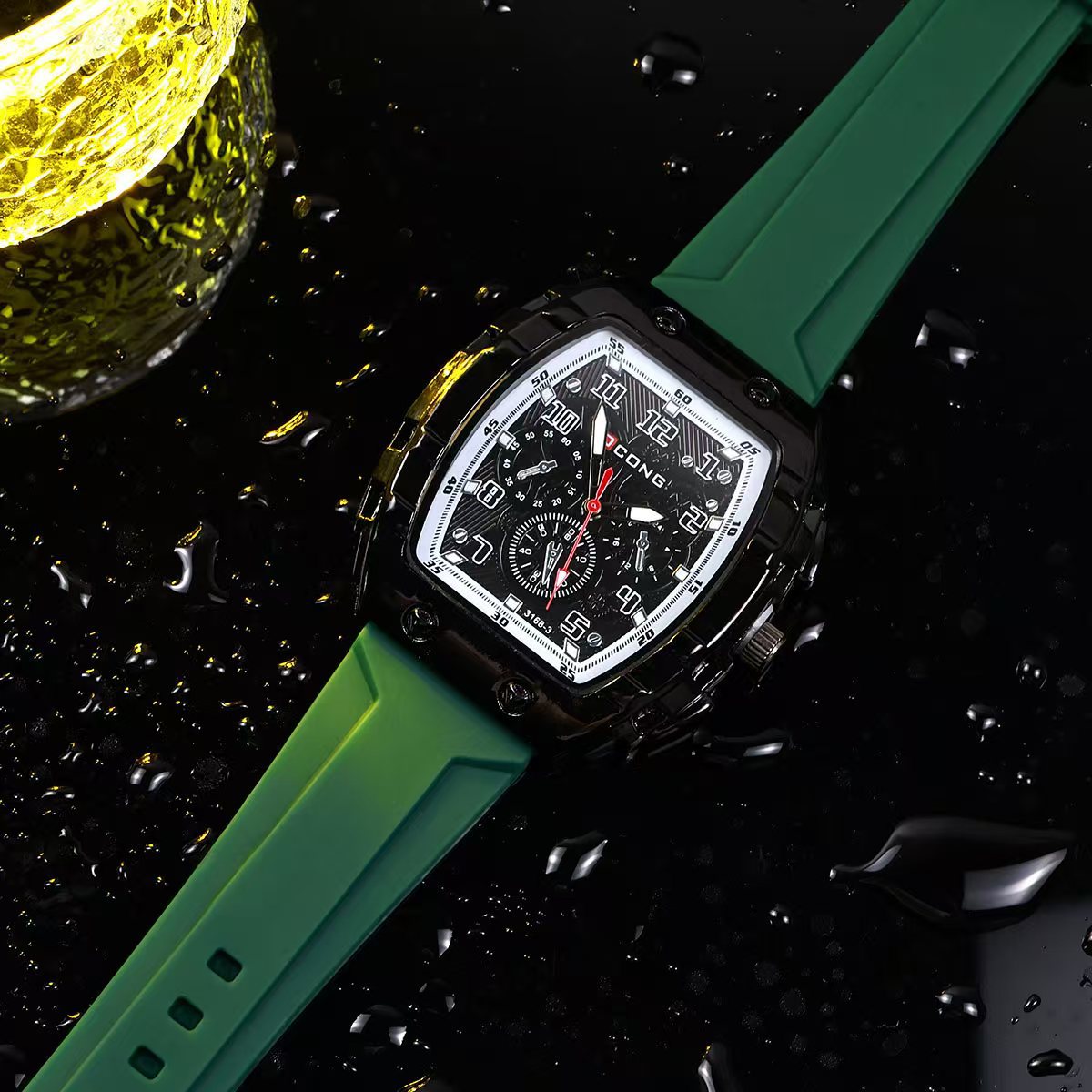 Cross-Border Foreign Trade New Six-Pin Chronograph Calendar Waterproof Silicone Band Fashion Barrel Multi-Function Men's Watch Manufacturer Wholesale