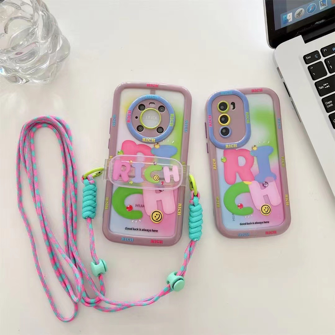 Blooming Rosa verde RICA carta de Apple 15ProMax clip trasero cordón 13/14 caja del teléfono para Huawei M50 suave