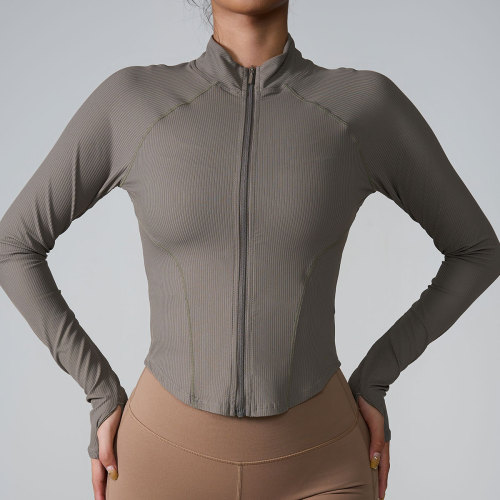 2024 New European and American Cross-border Sports Jacket Bare Sensation Quick-dry Running Zipper Jacket Sports Tight Long-sleeve Women