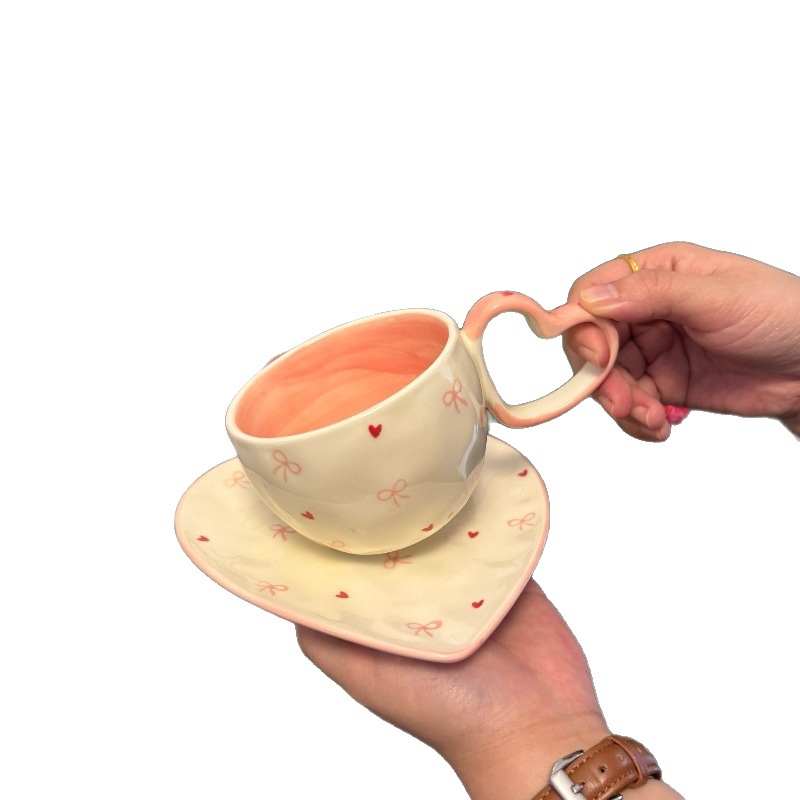 Estilo coreano ins mano cerámica taza de café plato amor mango arco amor taza de cerámica comercio electrónico transfronterizo image 5