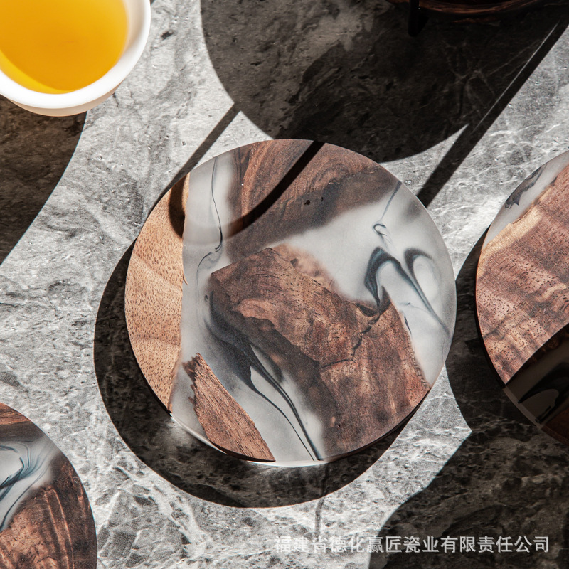 Transfronterizo japonés de resina de nuez copas cojín copas Zen epoxi copas de tinta acantilado cipres aislamiento cojín de almacenamiento de hierro forjado