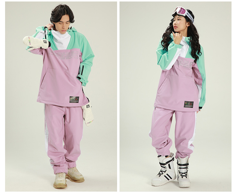 Damen Schneeanzug Winddicht warm mintgrün Schneeanzug Jacke Snowboard Winterhose_voghion.com