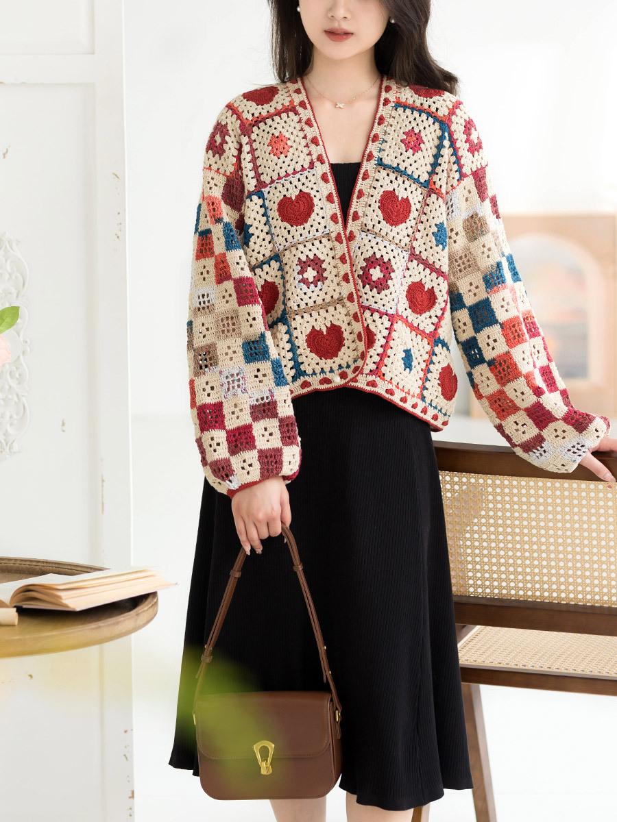 趣织社心格调时尚开衫diy钩针手工编织衣服材料包蕾丝线毛线团