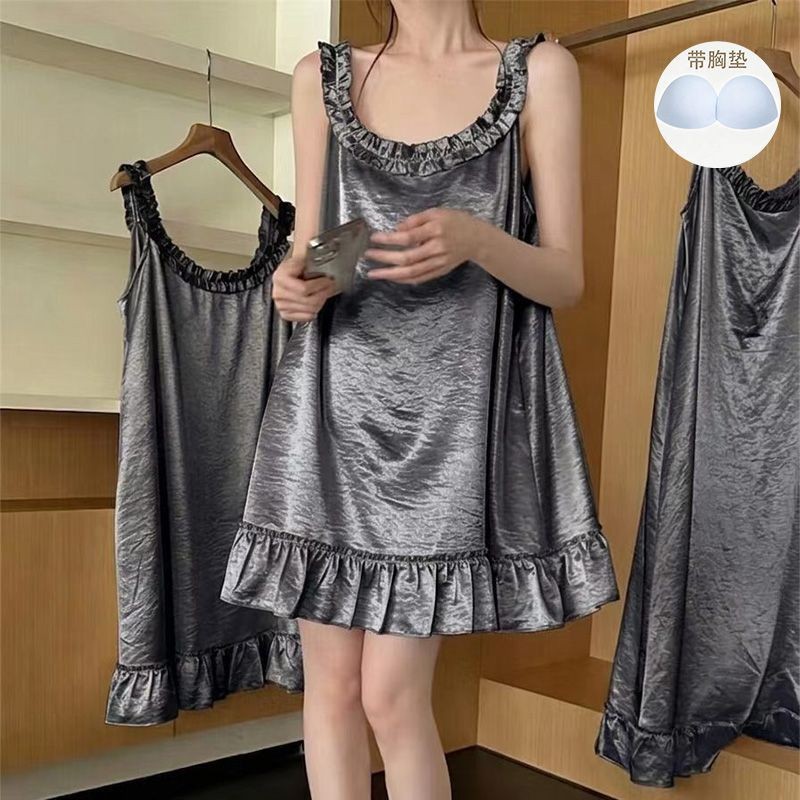 Al por mayor transfronterizo imitación de seda de hielo esling pijamas mujeres verano sensación de diseño dulce sensación de encaje sexy pijamas