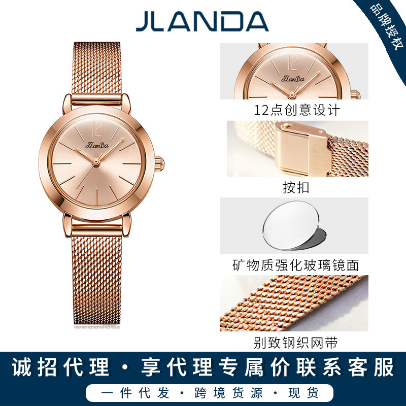 Jinlangda Celebrity Luxury Hot-Selling Women's Rose Gold Mesh Strap Niche Simple Fashion Watch Women's Quartz Waterproof Wholesale