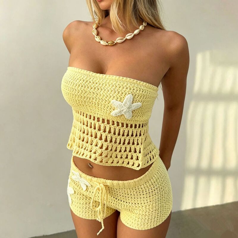 Cross-Border European and American Style 2026 Summer New Women's Clothing Sexy Crop Top Tube Top Hip-Hugging Shorts Floral Knit Dress