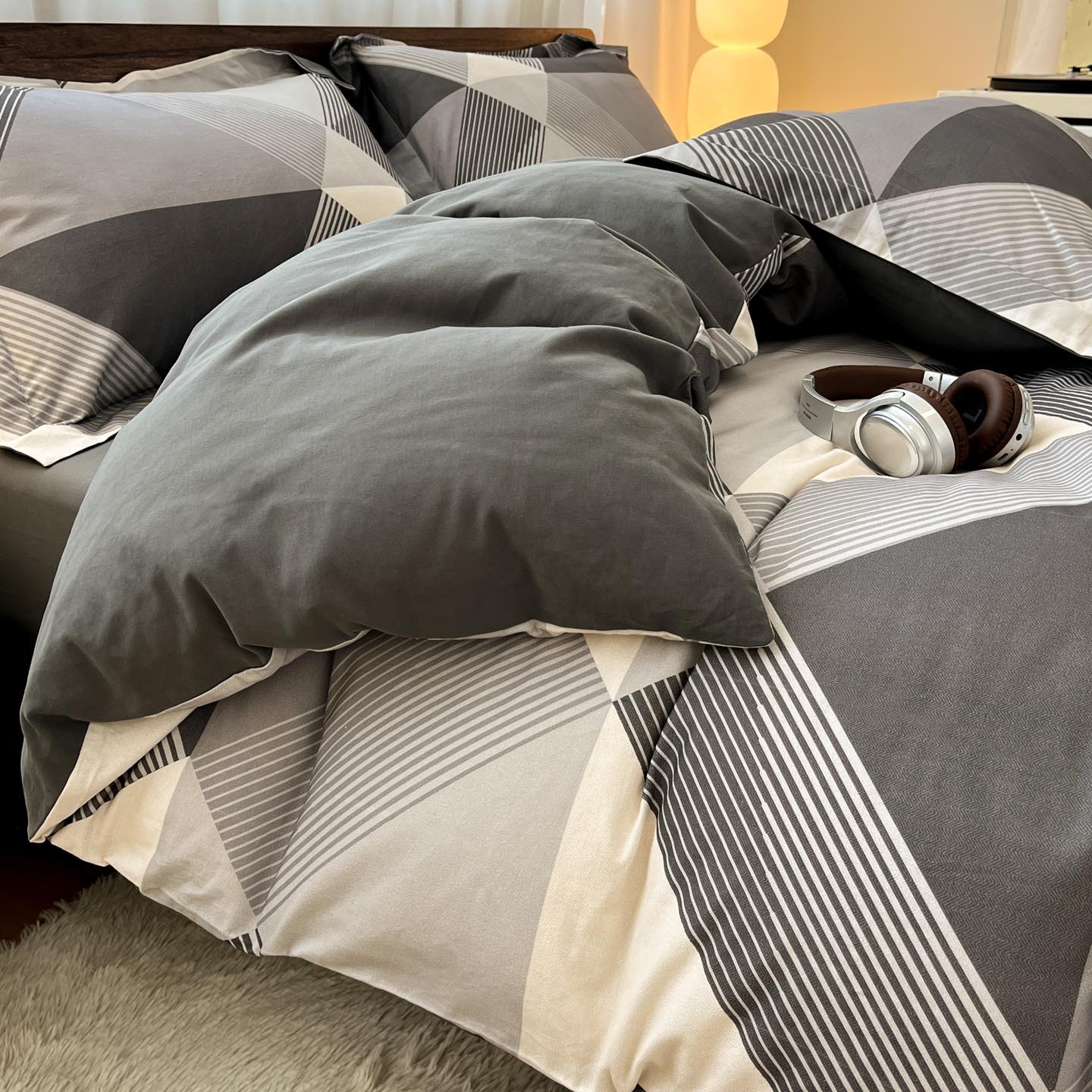 Algodón grueso de cuatro piezas, sábanas de algodón lavado con agua, dormitorios de estudiantes, tres piezas