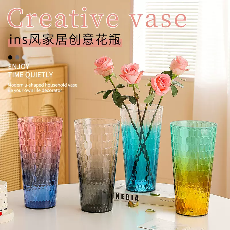 高透明双色花瓶插花高级感ins风家居创意花桶客厅花束装饰插花器