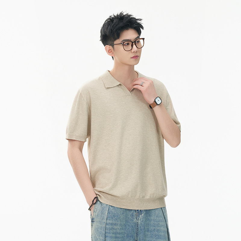 ZF8120-MM简约高智感老钱风短款海鸥领美式休闲针织短袖T恤，男装针织衫/毛衣，星座614