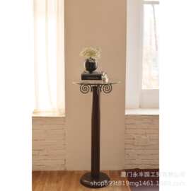 嘻物所中古风金属罗马柱边几玻璃圆形客厅花几高脚复古设计展示柱