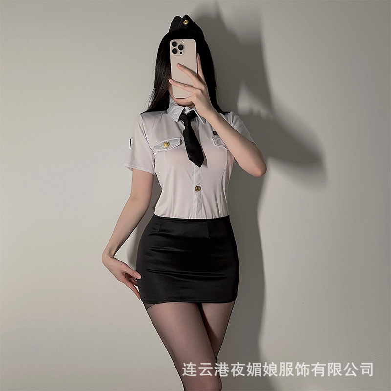 Mature Ladylike Style Stewardess Uniform Sexy Policewoman Captain Top Ol Women's Slim Stockings Slimming Look Professional Suit