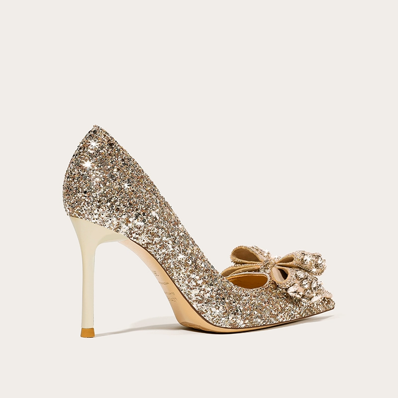 Обувь невесты Кристаллическая бабочка свадебная обувь со свадебными туфлями на высоком каблуке шампанское золотое помолвка банкетная обувь