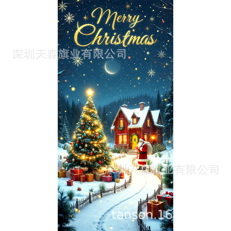 跨境新款热卖圣诞节门帘圣诞老人门盖节日装饰旗帜户外拍照背景布|undefined