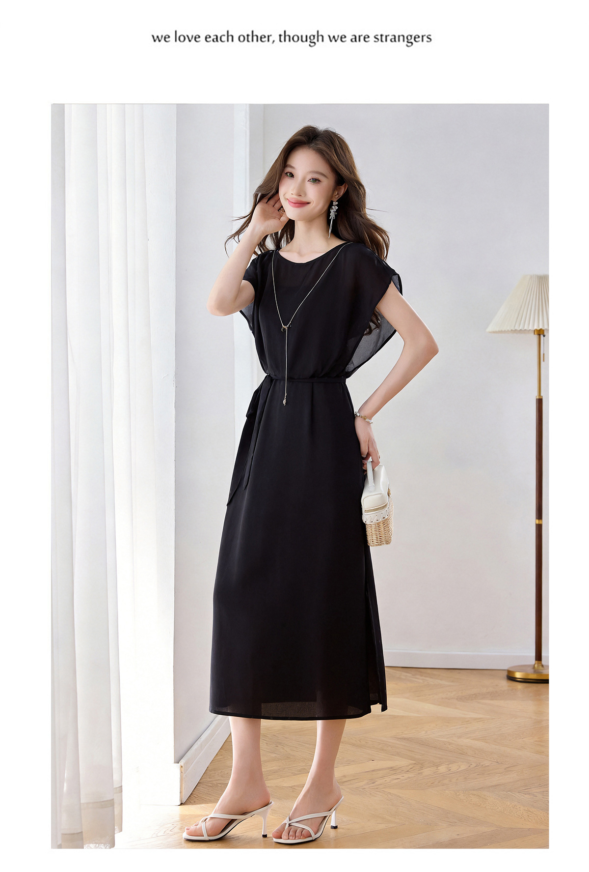 Đầm maxi nữ thắt eo thiết kế tân cổ điển cao cấp — màu đen, Chấm tròn chi tiết 16